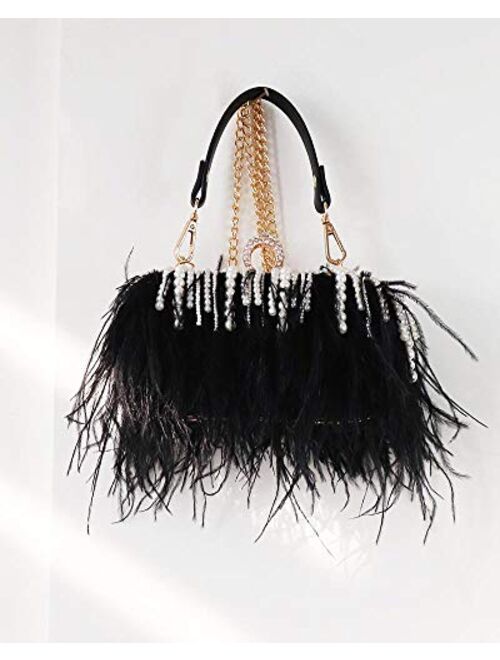 Handmade Beaded Black Feather Black Bag All Colors Evening Feather Handbag