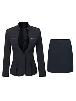 YUNCLOS Women's 2 Piece Business Skirt Suit Set Office Lady Slim Fit Blazer and Skirt