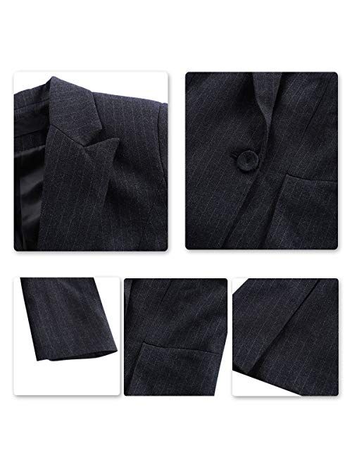 Women's 2 Piece Office Lady Stripes Business Suit Set Slim Fit Blazer Jacket Pant