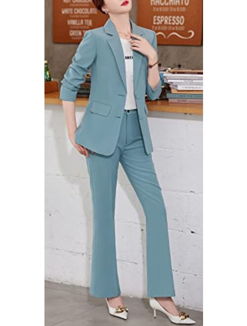 SUSIELADY Women's Blazer Suits Two Piece Solid Work Pant Suit for Women Business Office Lady Suits Sets