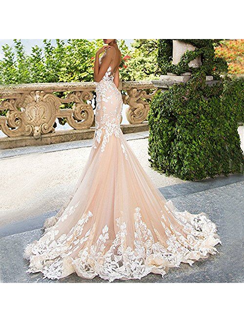 Alanre Backless Bridal Gowns Flower Lace Wedding Dresses for Bride Mermaid Dress