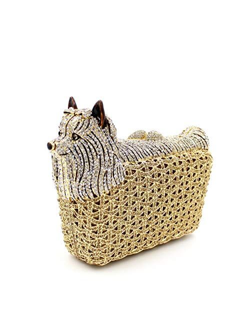 Puppy Evening Bag Luxury Diamond Crystal Clutch Bling Dazzling Purse Party Date Handbag Special Wallet