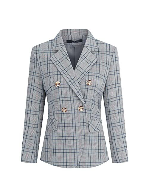 YUNCLOS Women's Vintage 2 Piece Plaid Suit Set One Button Stylish Blazer and Pants