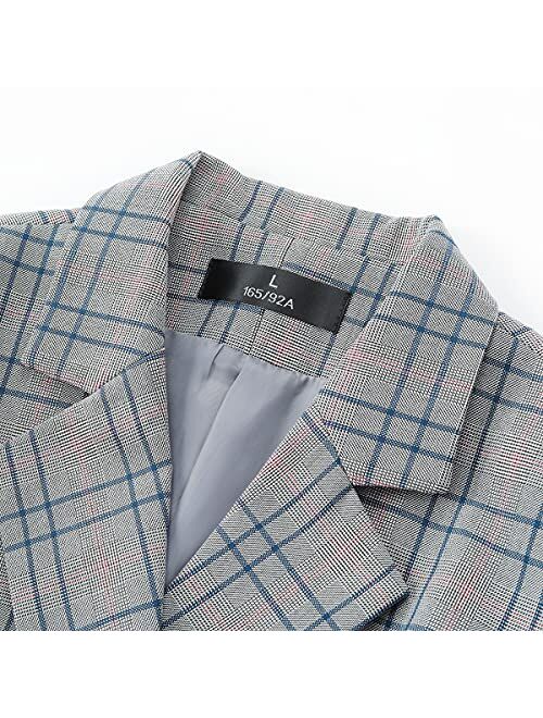 YUNCLOS Women's Vintage 2 Piece Plaid Suit Set One Button Stylish Blazer and Pants