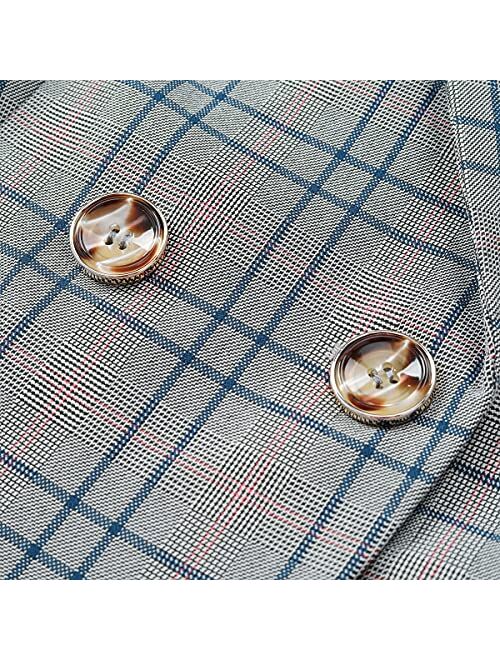 YUNCLOS Women's Vintage 2 Piece Plaid Suit Set One Button Stylish Blazer and Pants