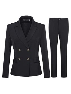 Women's 2 Piece Slim Fit Work Suit Set Two Button Blazer and Pants