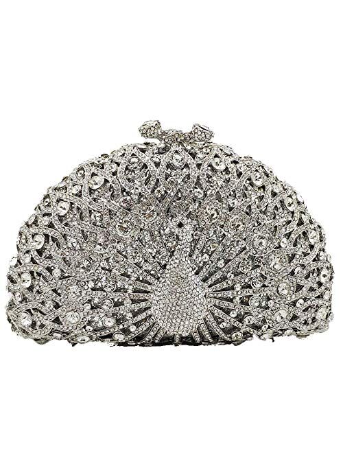 Boutique De FGG Elegant Crystal Clutches For Women Peacock Clutch Bag Evening Purses and Handbags