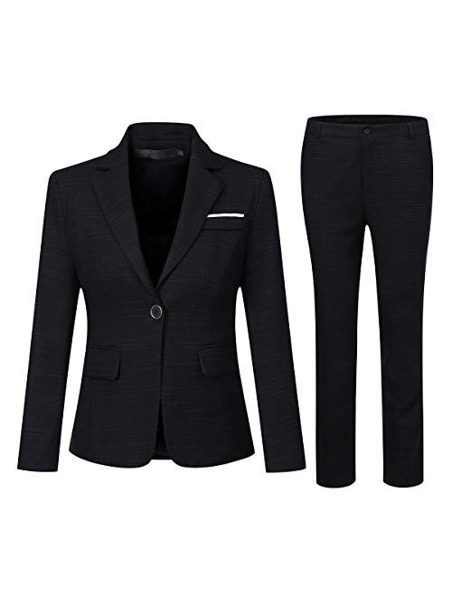 Women's 2 Piece Business Work Suit Set One Button Suit Jacket Blazer and Pant