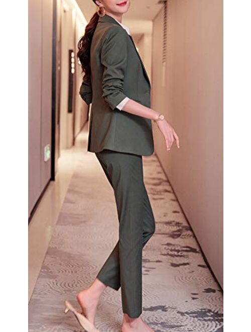 Women's 2 Piece Blazer Suits Solid Work Suits Long Sleeve Office Business Sets Women Blazer Jacket and Pant Suits