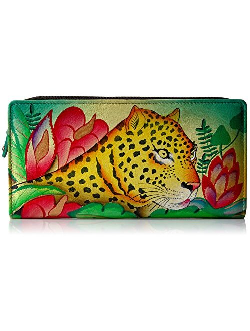 Anna by Anuschka Hand Painted Leather Two Fold Wallet/Clutch | Jungle Leopard
