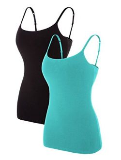 ATTRACO Women's Cotton Camisole Shelf Bra Spaghetti Straps Tank Top 2 Packs