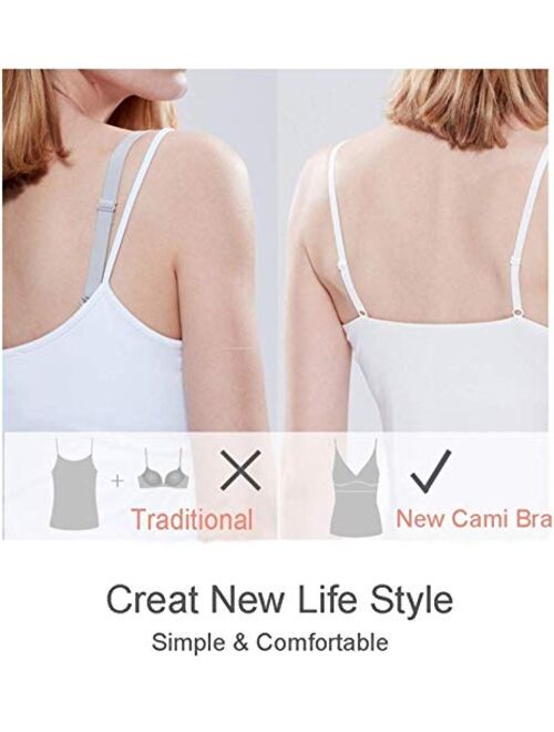 ATTRACO Women's Cotton Camisole Shelf Bra Spaghetti Straps Tank Top 2 Packs