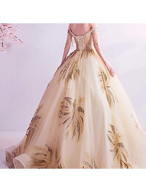 zjyfyfyf Women's Wedding Dresses Bridal Embroidery Ball Gowns Formal Party Bride Dress Lace Tulle Long Skirt