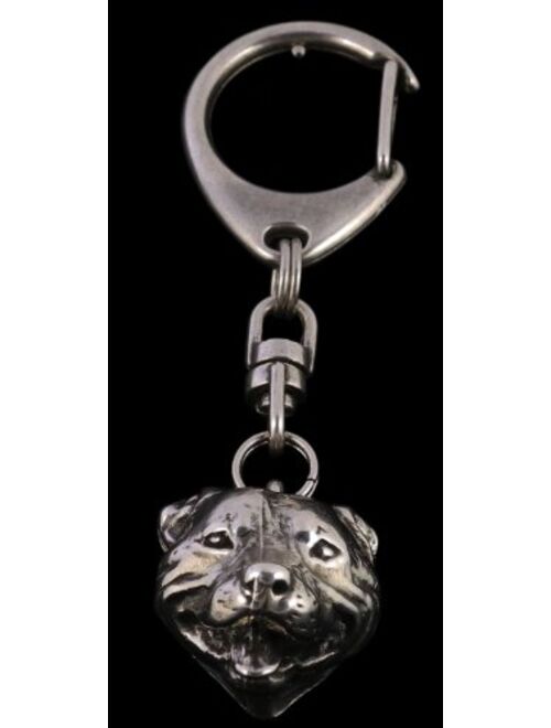 English Staffordshire Bull Terrier (3d Medallion), Silver Hallmark 925, Silver Dog Keyring, Keychain, Limited Edition, Artdog