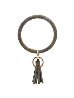 Key Ring Bracelets Wristlet Tassel Keychain Bangle Keyring, Large Wrist Leather Circle Tassel Bracelet Holder for Women Girls (E)