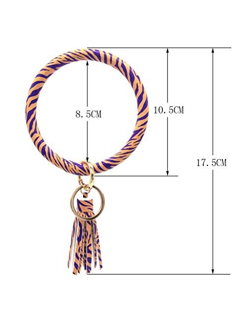 Key Ring Bracelets Wristlet Tassel Keychain Bangle Keyring, Large Wrist Leather Circle Tassel Bracelet Holder for Women Girls (E)