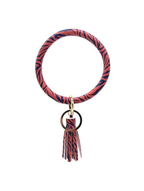 Key Ring Bracelets Wristlet Tassel Keychain Bangle Keyring, Large Wrist Leather Circle Tassel Bracelet Holder for Women Girls (E)