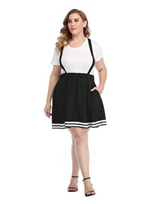 HDE Plus Size Suspender Skirt 1X-4X Elastic Waist Overall Pinafore Skater Skirts