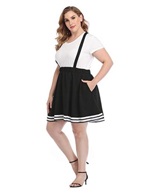 HDE Plus Size Suspender Skirt 1X-4X Elastic Waist Overall Pinafore Skater Skirts