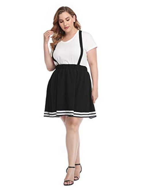 HDE Plus Size Suspender Skirt 1X-4X Elastic Waist Overall Pinafore Skater Skirts
