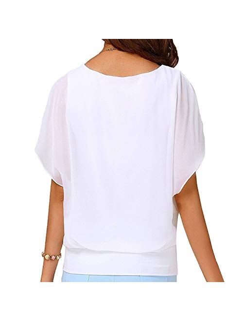 Neineiwu Women's Loose Casual Short Sleeve Chiffon Top T-Shirt Blouse