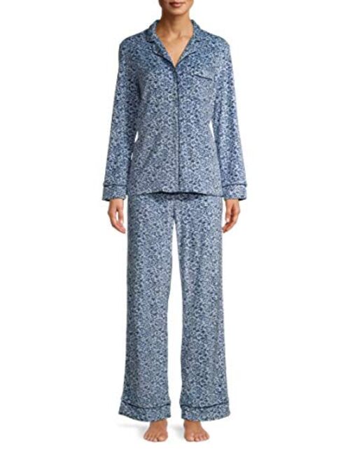 Secret Treasures Damask Blue Flurry Long Sleeve Notch Collar Pajama Sleep Set