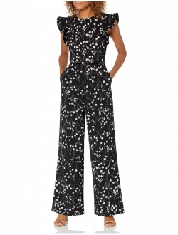 Women's Belted Jumpsuit with Flutter Sleeves