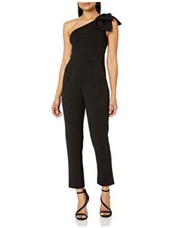 Women's One Shoulder Crepe Jumpsuit with Bow Accent