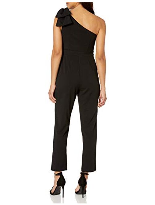 Adrianna Papell Women's One Shoulder Crepe Jumpsuit with Bow Accent