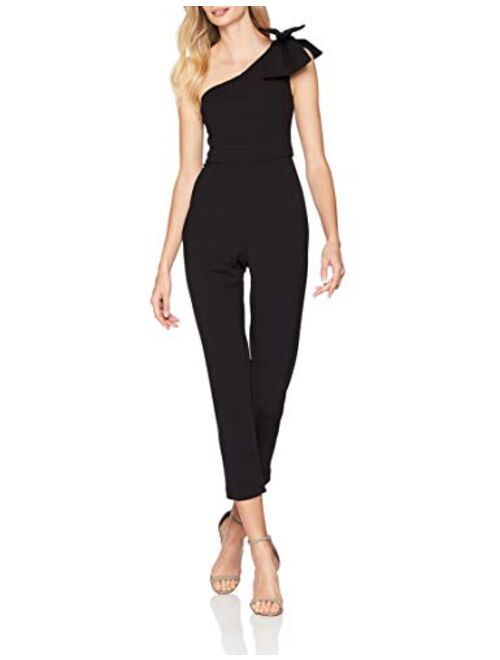 Adrianna Papell Women's One Shoulder Crepe Jumpsuit with Bow Accent