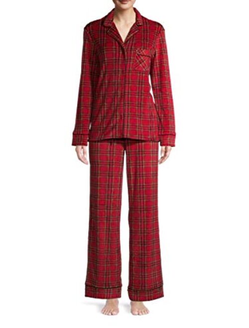 Secret Treasures Brilliant Red Plaid Long Sleeve Notch Collar Pajama Sleep Set