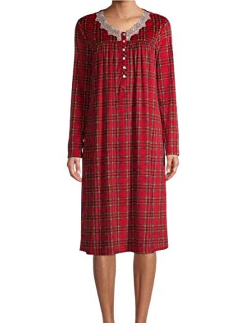 Secret Treasures Brilliant Red Plaid V-Neck Long Sleeve Velour Gown Nightgown