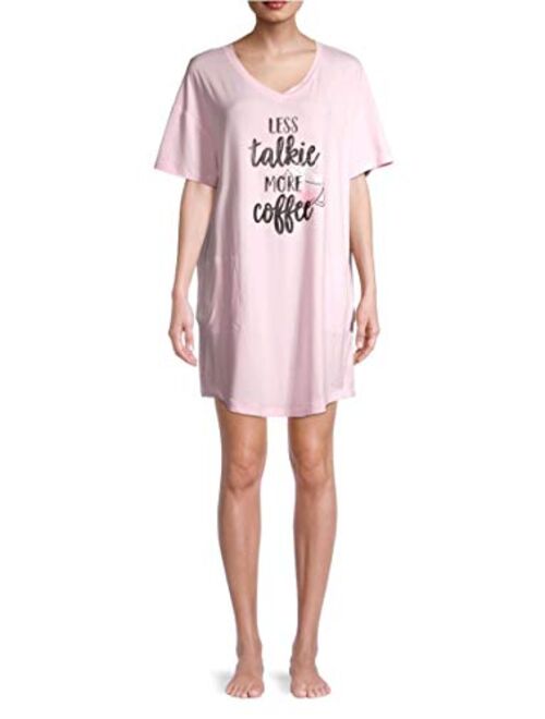 Secret Treasures Less Talkie More Coffee Dreamy Pink Nightgown Long Sleepshirt
