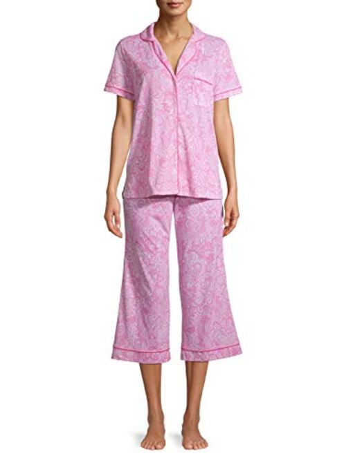 Secret Treasures Paisley Completely Pink Notch Collar Top & Capri Pajama Sleep Set