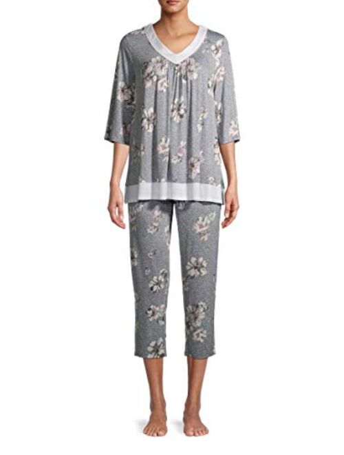 Secret Treasures Floral Heather Grey 3/4 Sleeve V-Neck Pajama Sleep Set