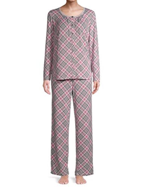 Secret Treasures Pink Crystal Plaid Long Sleeve V-Neck Pajama Sleep Set