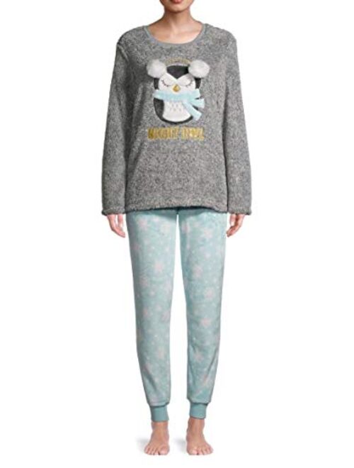 Secret Treasures Night Owl Frosted Grey Plush Pajama Sleep Set