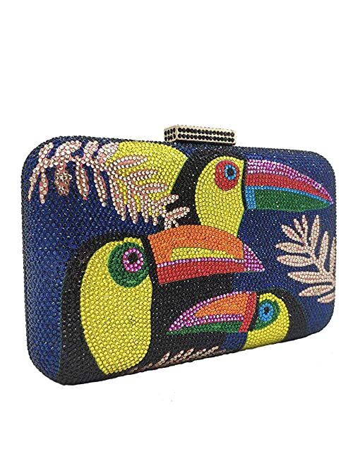 Boutique De FGG Toucan Bird Crystal Clutch Purses for Women Rhinestone Evening Bags Party Cocktail Handbag and Purse