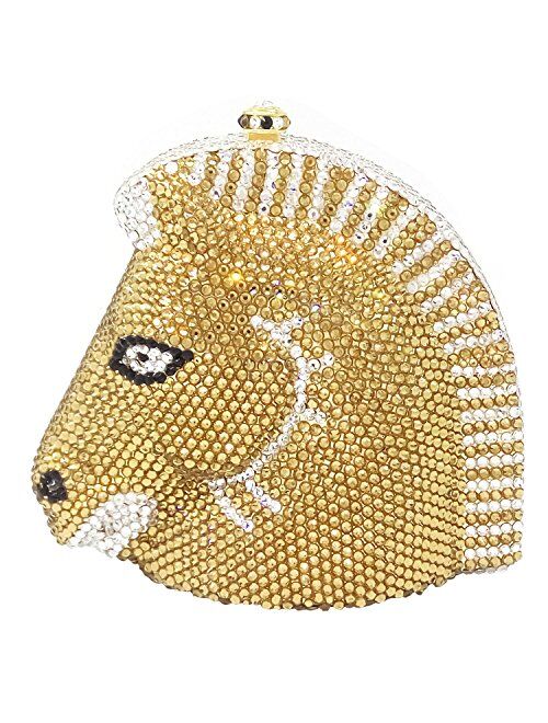 Boutique De FGG Sparkling 3D Horse Head Shape Women Crystal Clutch Bag Evening Wedding Handbags