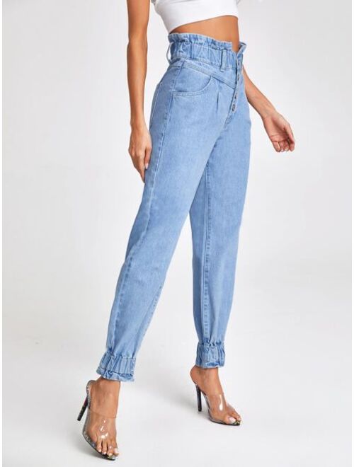 SHEIN BASICS High-Waist Denim Jogger Jeans