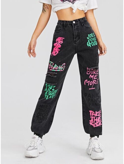 Shein High Waist Letter Graphic Jogger Jeans