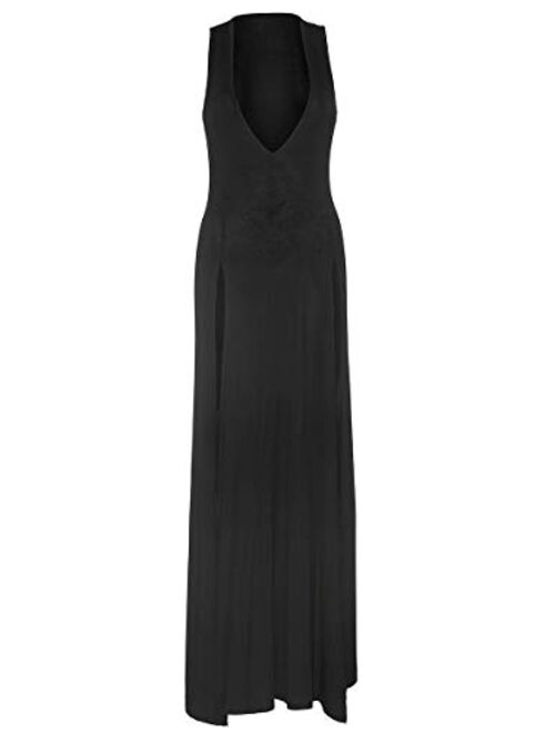 Leg Avenue Women's Deep-v Dual Slit Jersey Maxi Long Nightgown Dress