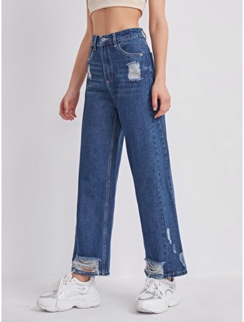 Shein High Waist Ripped Jeans