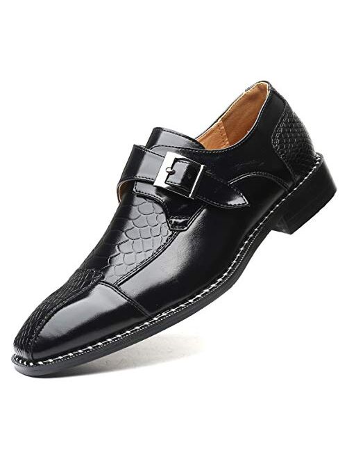 Mens Single Monk Strap Slip on Loafers Leather Oxford Modern Formal Business Dress Shoes