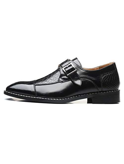 Mens Single Monk Strap Slip on Loafers Leather Oxford Modern Formal Business Dress Shoes