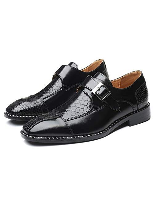 Mens Single Monk Strap Slip on Loafers Leather Oxford Modern Formal Business Dress Shoes