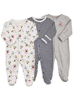 Baby Footed Pajamas with Mittens - 3 Pcs Infant Girls Boys Footie Onesies Sleeper Newborn Cotton Sleepwear Outfits
