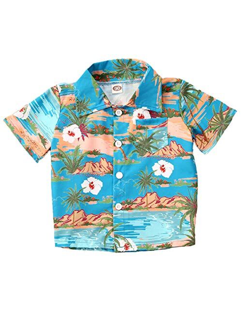 Multitrust Toddler Baby Boys Short Sleeve Hawaiian Button Down Shirts Tops 3D Graphic Aloha Dress Shirts