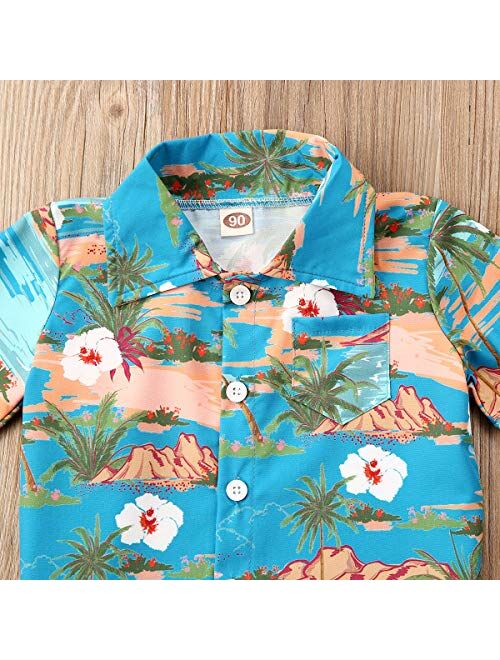 Multitrust Toddler Baby Boys Short Sleeve Hawaiian Button Down Shirts Tops 3D Graphic Aloha Dress Shirts