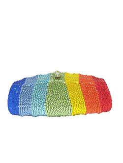 Elegant Women Rainbow Crystal Clutch Bag Evening Wedding Purse and Handbag